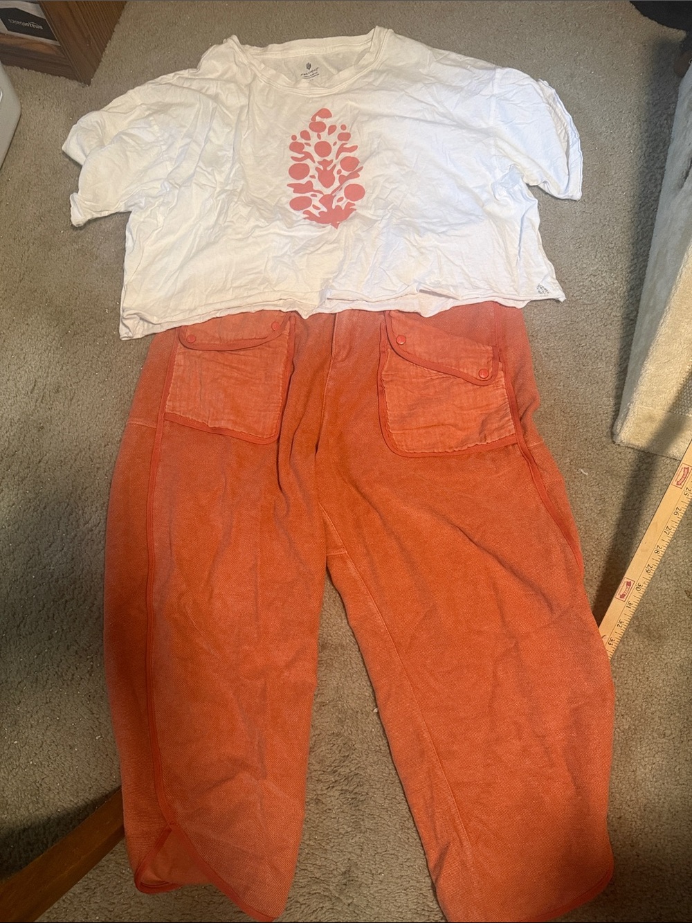FP Movement by Free People Orange Terry Track Pants and matching tee both Sz Lg